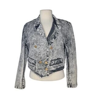 Vintage Prezzia Acid Wash Gray 1980's Retro Style Denim Long Sleeve Jacket